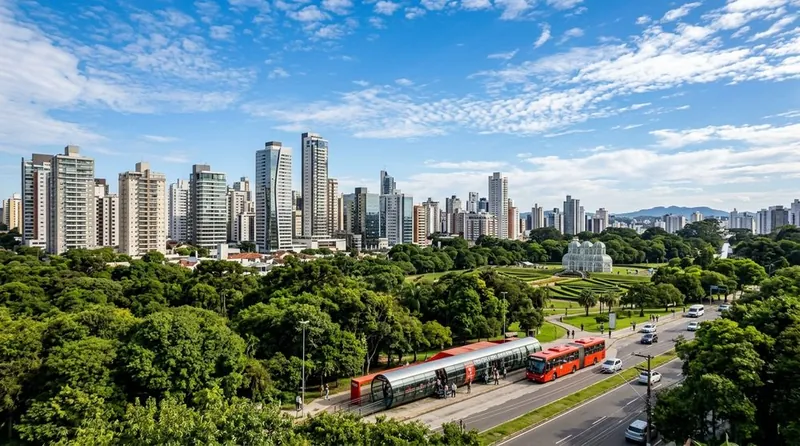 Curitiba skyline seen over the botanical park